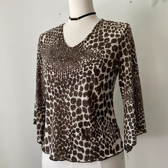 Vintage Brittany Black Womens Y2K Animal Print Top Size M Sequin Grunge 90s - Picture 2 of 12
